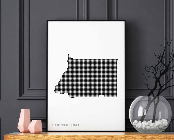 Equatorial Guinea Minimal Dots Retro Map Poster Black White Wall Decor Design Modern Swiss Scandinavian Nordic Housewarming Travel