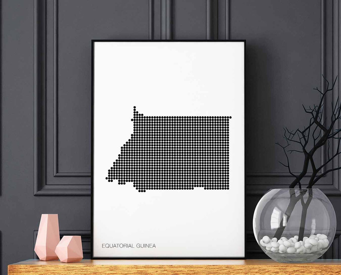 Equatorial Guinea Dotted Map Retro Minimalist Black White Poster