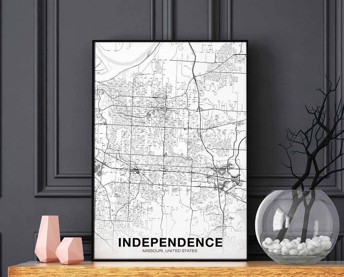 Independence Missouri Black White Minimalist City Map Decor Poster
