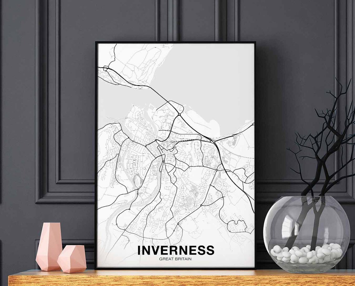 Inverness Great Britain White Line Minimalist City Map Poster