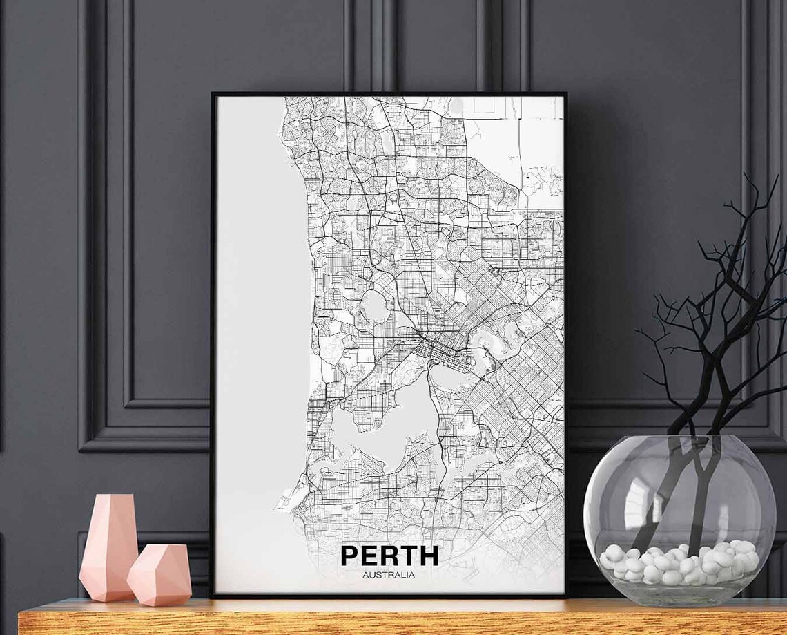Perth Australia Map Poster, Modern Home Decor