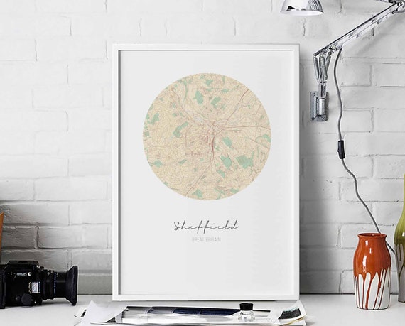 Sheffield Great Britain Uk Map Poster Wall Decor Design Modern Minimal Nordic Travel Bedroom Home Art Vintage Retro Dorm Nursery