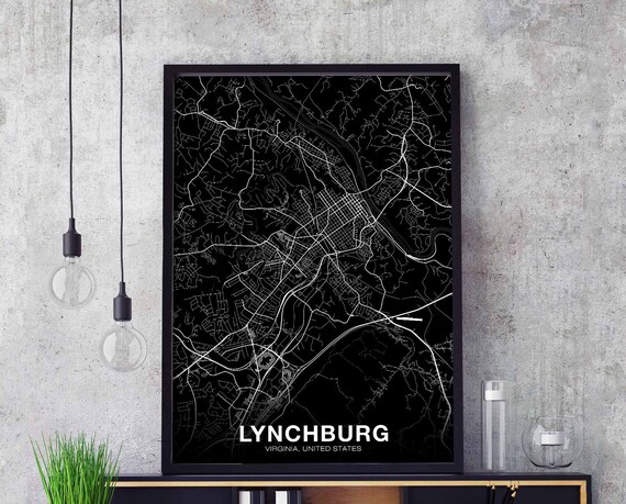 Lynchburg Virginia Va Usa Map Poster Black White Hometown City Print Modern Home Decor Office Decoration Wall Art Dorm Bedroom Gift