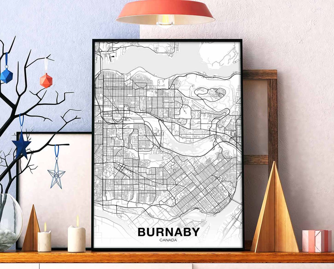 Burnaby Canada White Minimalist City Street Map Decor Poster