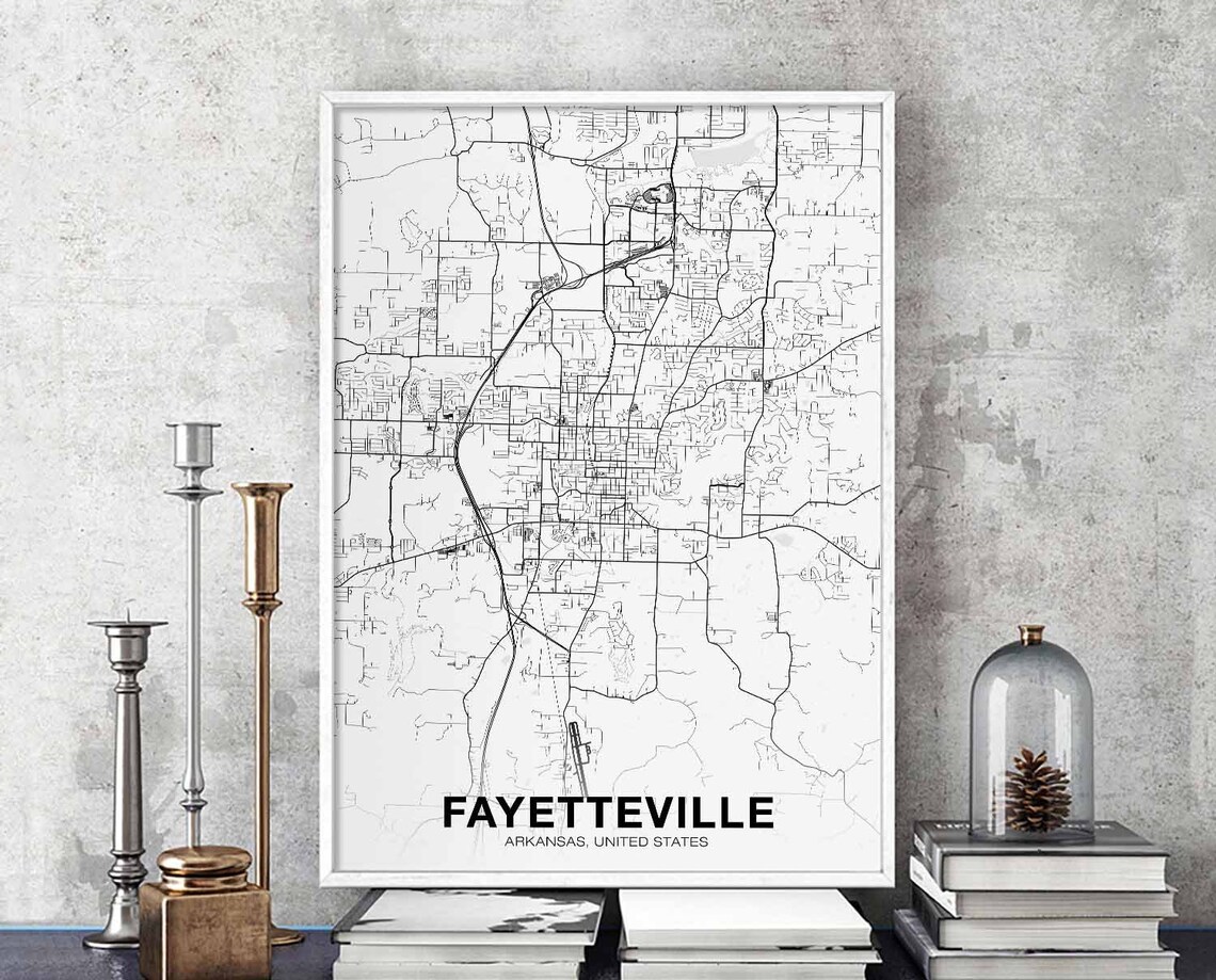 Fayetteville Arkansas City Street Map Minimalist Black Line Poster