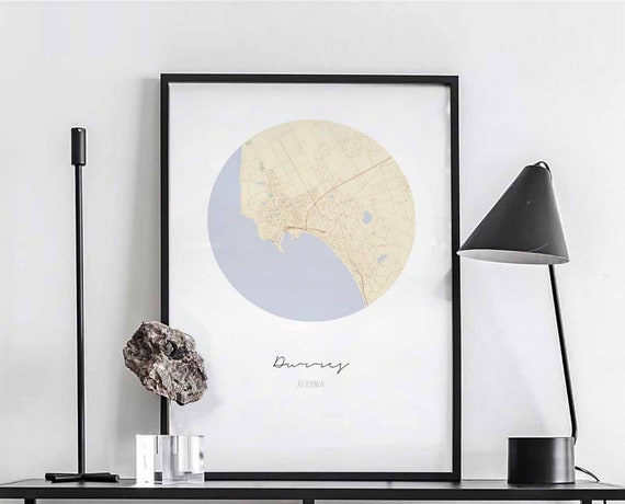 Durres Albania Map Poster Wall Decor Design Modern Minimal Nordic Travel Bedroom Home Art Vintage Retro Dorm Nursery Housewarming