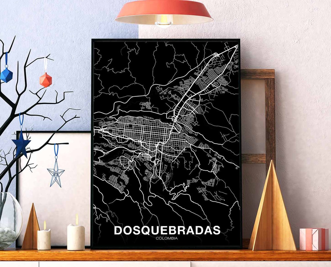 Dosquebradas Colombia Minimalist White Street Map Black Poster