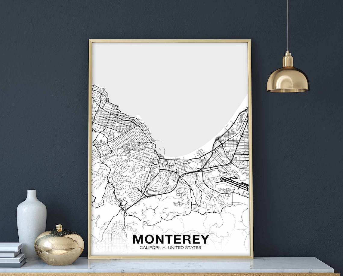 Monterey CA USA Map Poster, Modern Home Decor