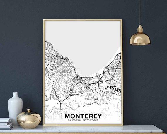 Monterey CA USA Map Poster, Modern Home Decor
