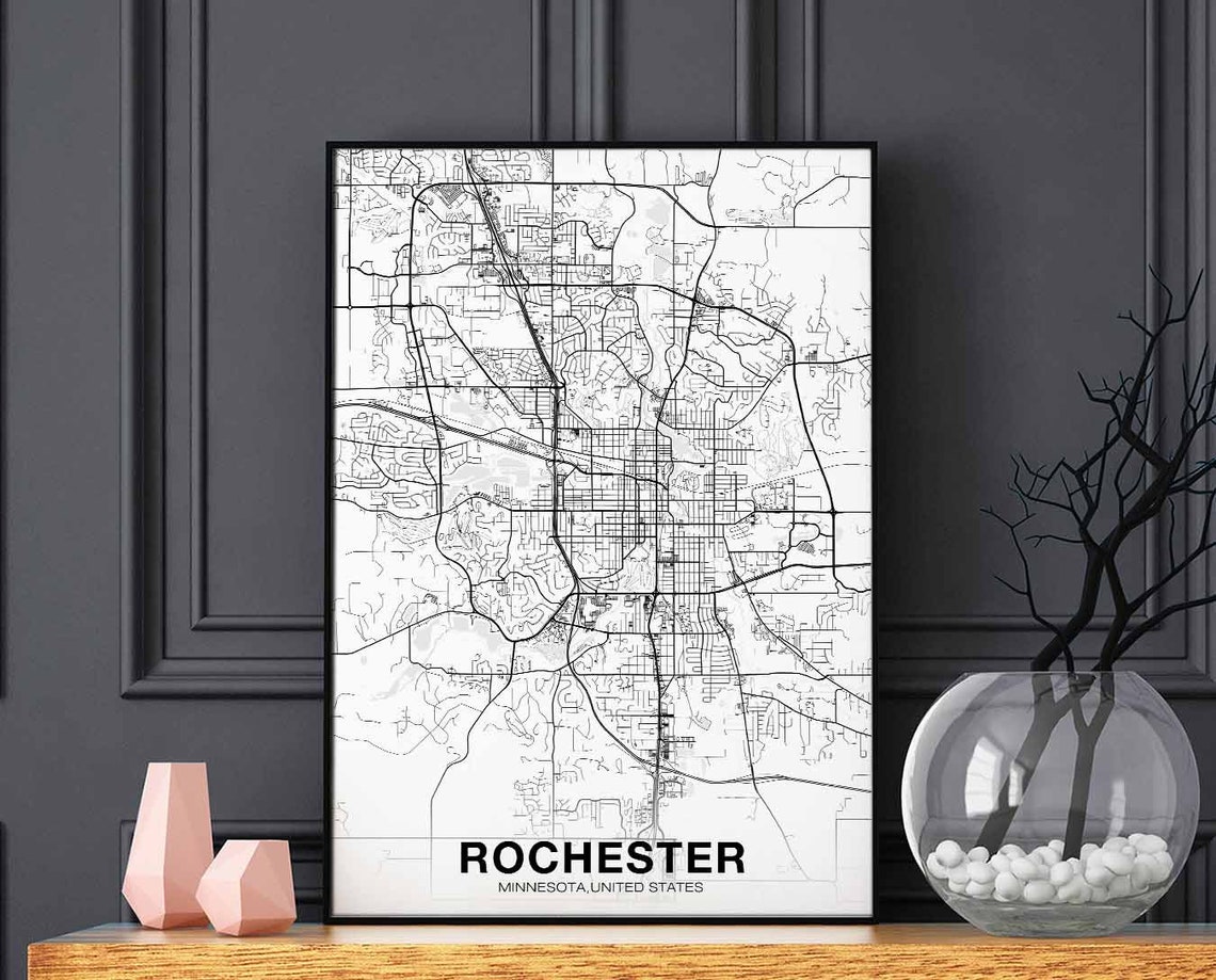 Rochester Minnesota United States Black and White City Map Poster