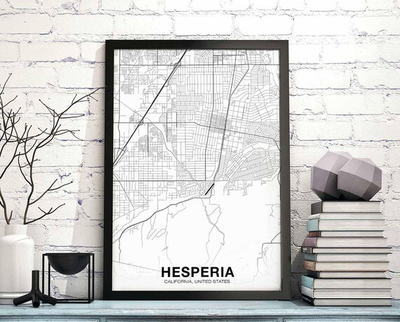 Hesperia Ca Usa Map Poster Black White Hometown City Print Modern Home Decor Office Decoration Wall Art Dorm Bedroom Gift