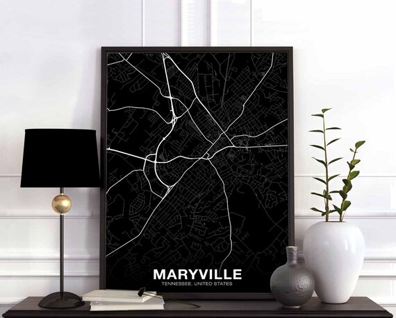 Maryville Tennessee Tn Usa Map Poster Black White Hometown City Print Modern Home Decor Office Decoration Wall Art Dorm Bedroom Gift
