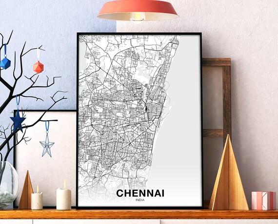 Chennai India Map Poster Hometown City Print Modern Home Decor Office Decoration Wall Art Dorm Bedroom Gift