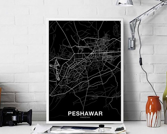Peshawar Pakistan Map Poster Black White Hometown City Print Modern Home Decor Office Decoration Wall Art Dorm Bedroom Gift