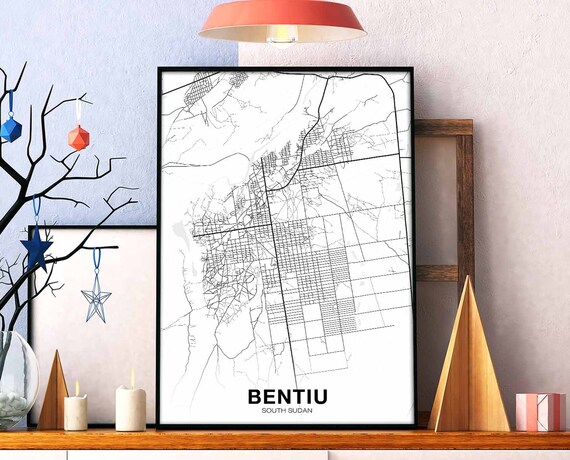 Bentiu South Sudan Map Poster Black White Hometown City Print Modern Home Decor Office Decoration Wall Art Dorm Bedroom Gift