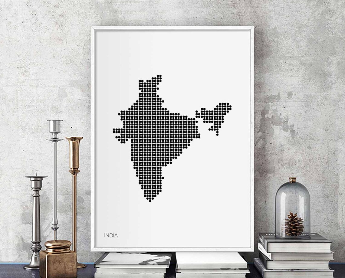 India Minimal Dots Retro Map Poster