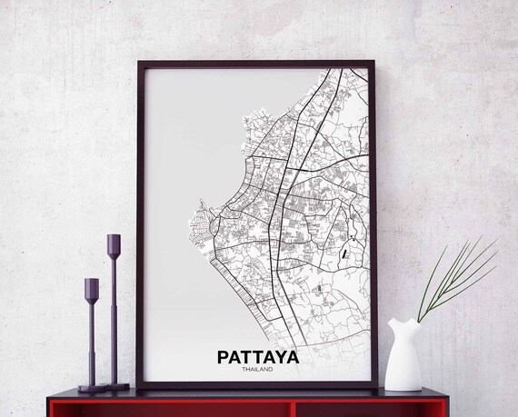 Pattaya Thailand Map Poster Hometown City Print Modern Home Decor Office Decoration Wall Art Dorm Bedroom Gift