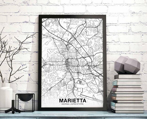 Marietta Georgia Ga Usa Map Poster Black White Hometown City Print Modern Home Decor Office Decoration Wall Art Dorm Bedroom Gift