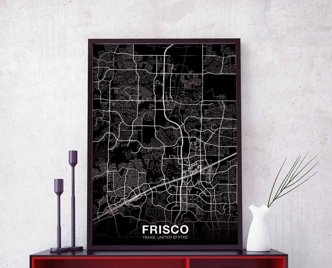 Frisco Texas Black City Street Map Minimalist Modern Art Poster