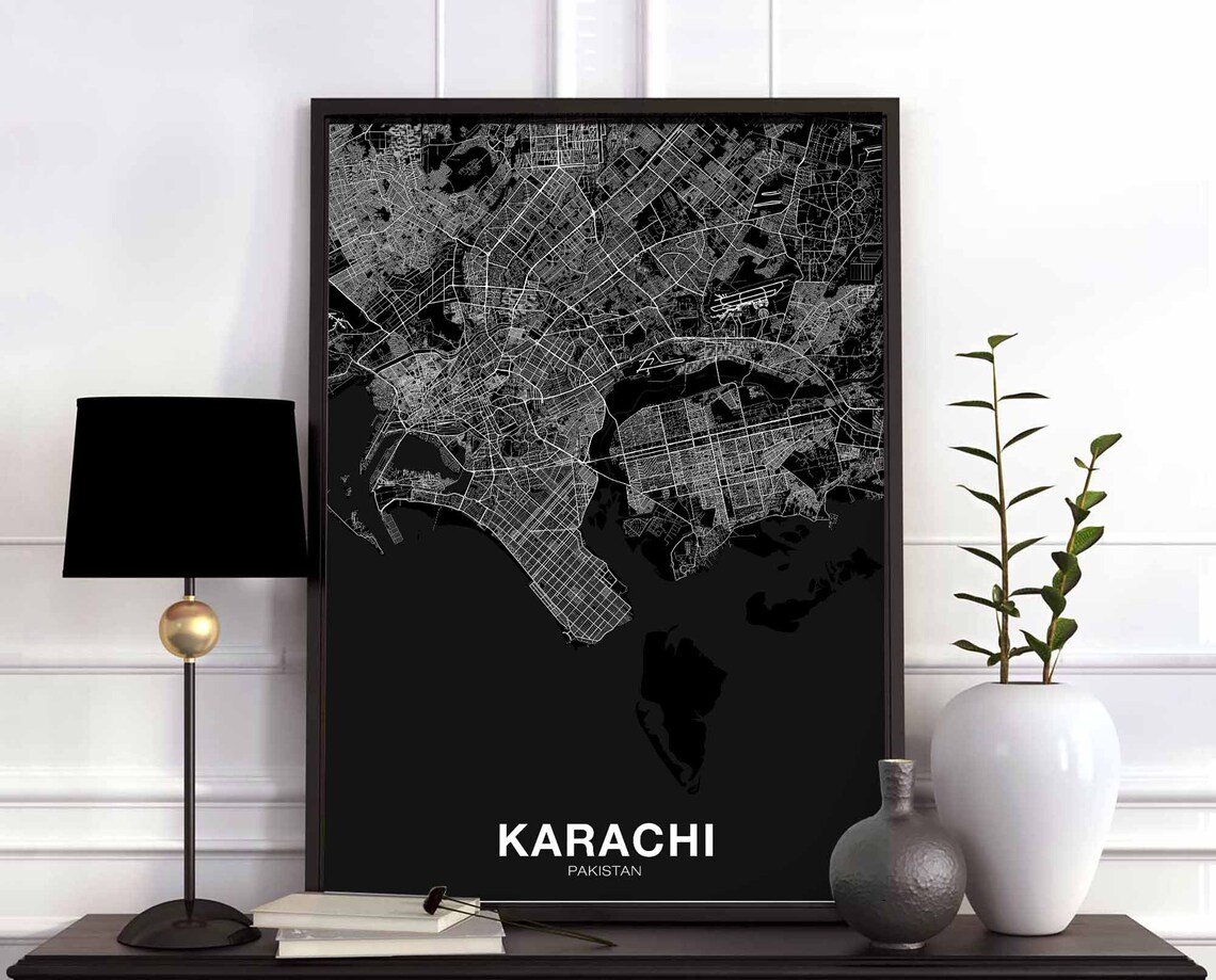 Karachi Pakistan Map Poster, Modern Home Decor