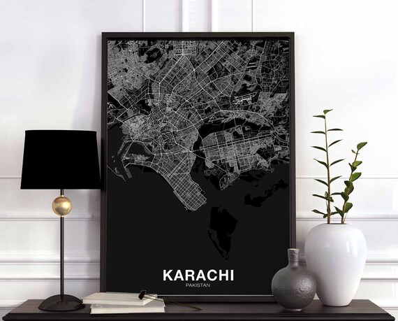 Karachi Pakistan Map Poster, Modern Home Decor