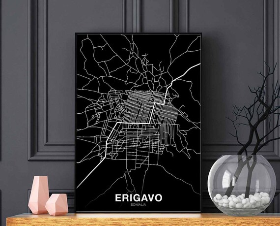 Erigavo Somalia Map Poster Black White Hometown City Print Modern Home Decor Office Decoration Wall Art Dorm Bedroom Gift