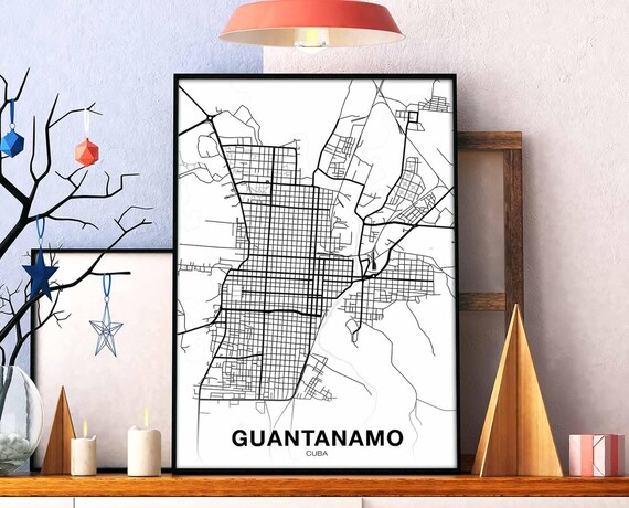 Guantanamo Map Poster Black White Hometown City Print Modern Home Decor Office Decoration Wall Art Dorm Bedroom Gift