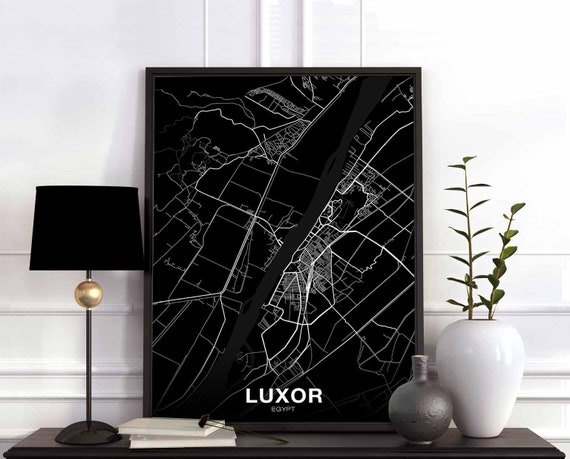 Luxor Egypt Map Poster Black White Hometown City Print Modern Home Decor Office Decoration Wall Art Dorm Bedroom Gift