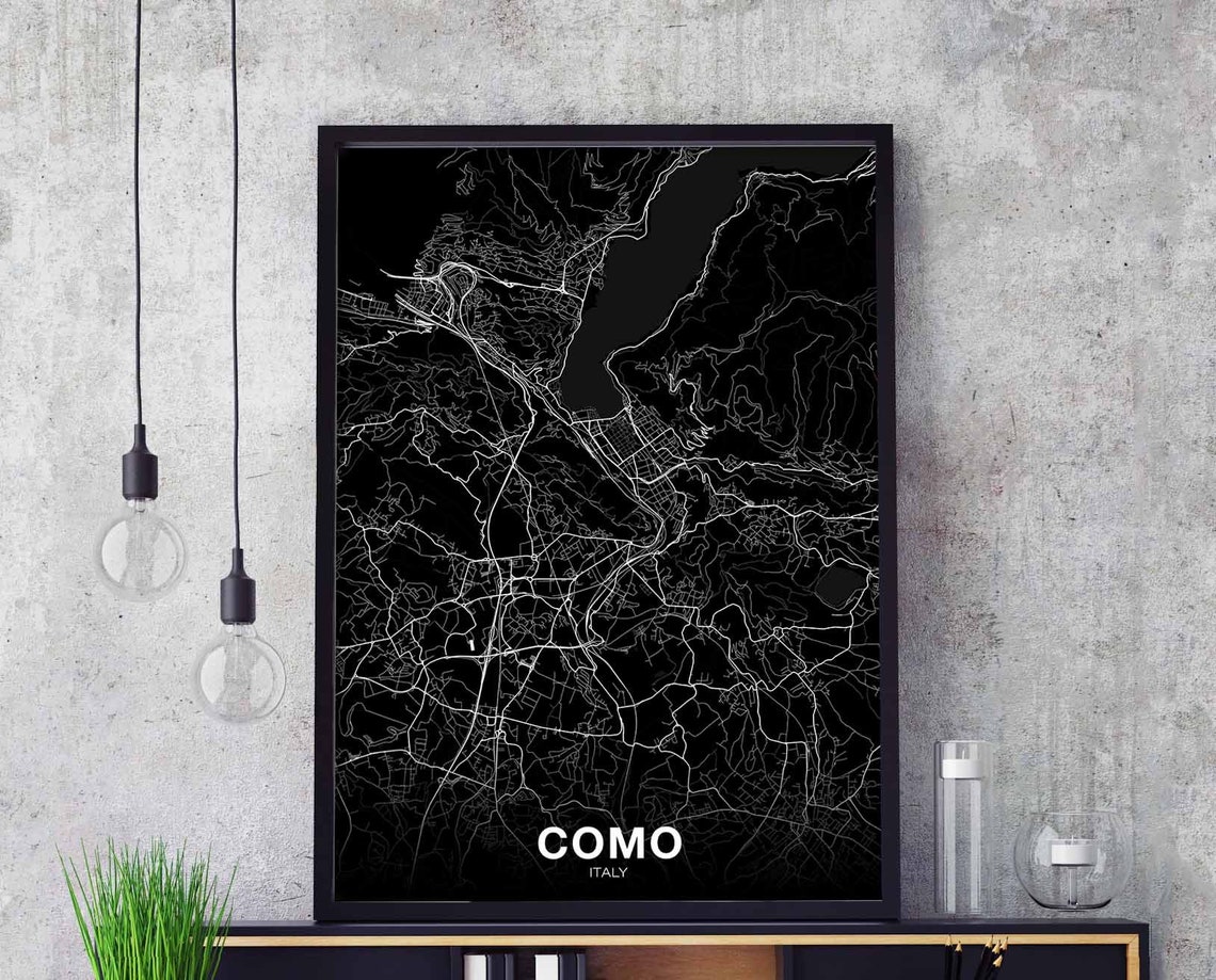 Como Italy Bold Black And White Lake City Map Hometown Poster