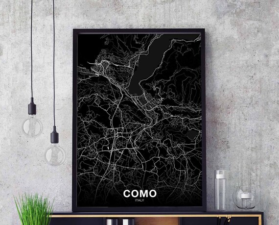 Como Italy Map Poster Black White Hometown City Print Modern Home Decor Office Decoration Wall Art Dorm Bedroom Gift