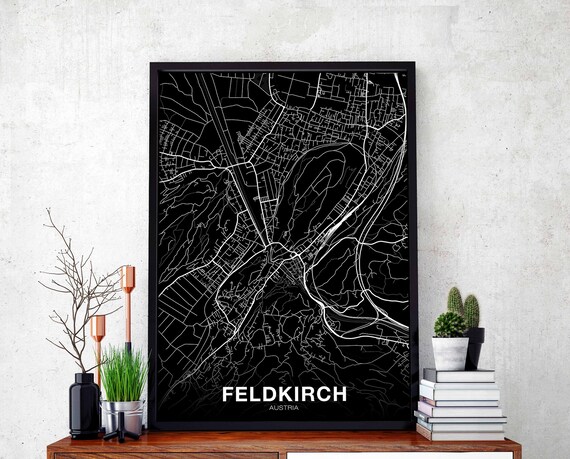 Feldkirch Austria Map Poster Black White Hometown City Print Modern Home Decor Office Decoration Wall Art Dorm Bedroom Gift