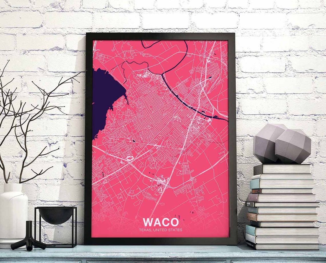 Waco Texas Hot Pink Full Bleed City Street Map Modern Poster