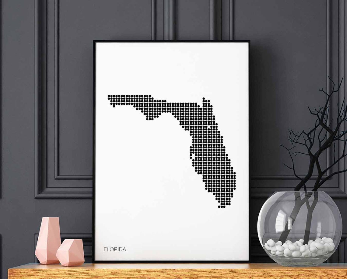 Florida State Dotted Map Retro Minimalist Black White Poster