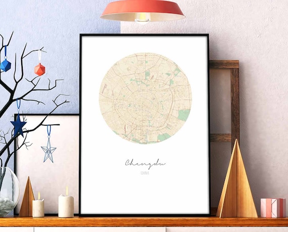Chengdu China Circular City Map Minimalist Travel Art Poster