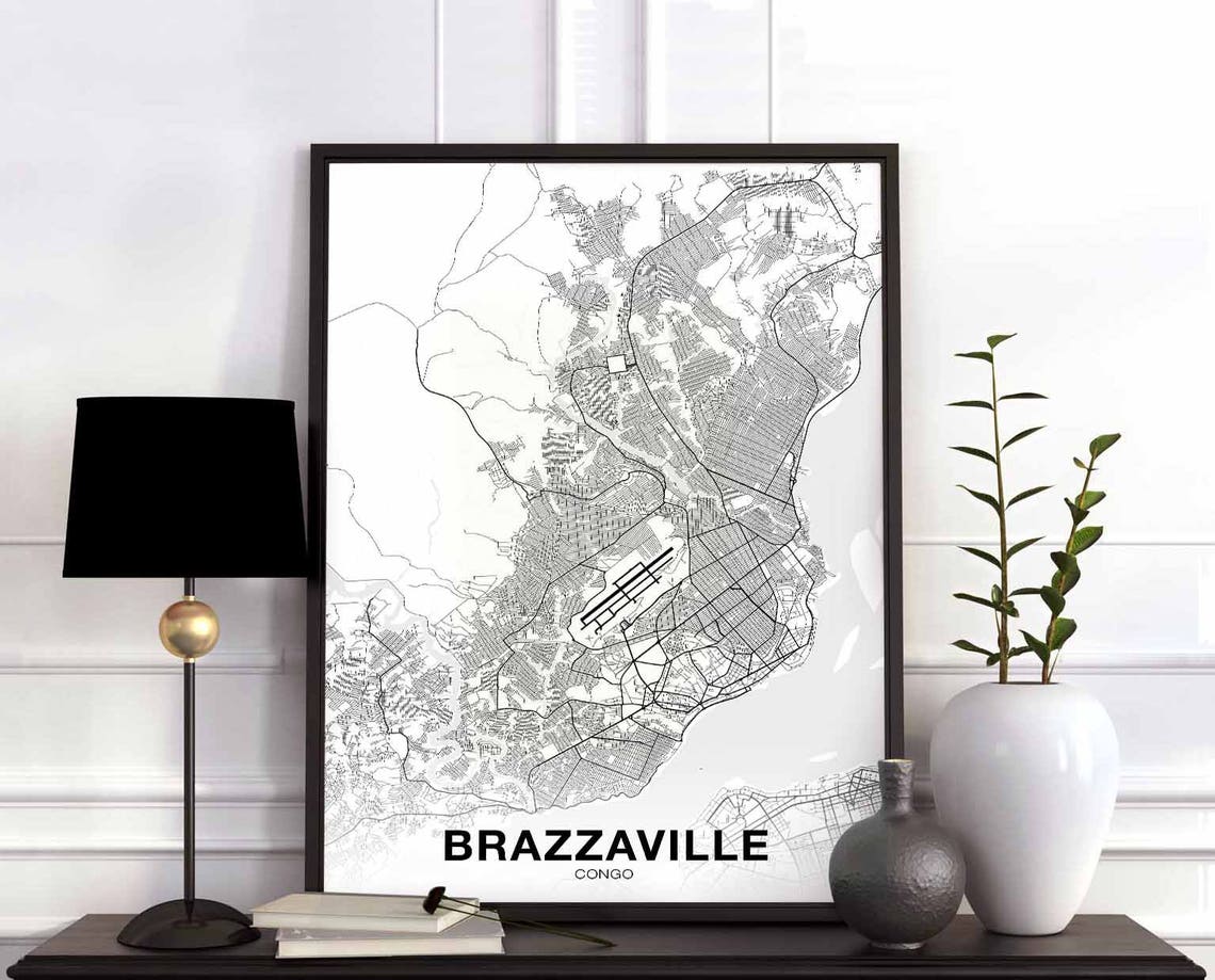 Brazzaville Congo Black White City Map Minimalist Line Poster