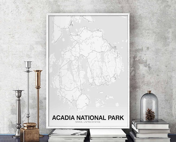Acadia National Park Maine Map Poster Minimalist White Wall Decor
