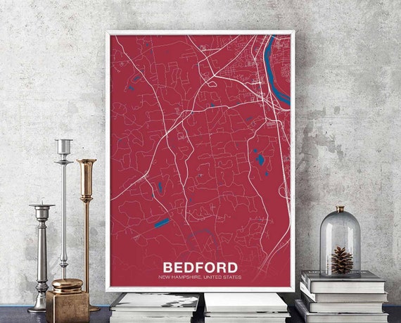 Bedford New Hampshire Nh Usa Poster Color Hometown City Print Modern Home Decor Office Decoration Wall Art Dorm Bedroom Gift