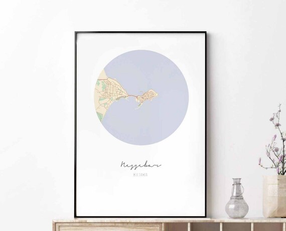 Nessebar Bulgaria Minimalist Round Peninsula Town Map Poster