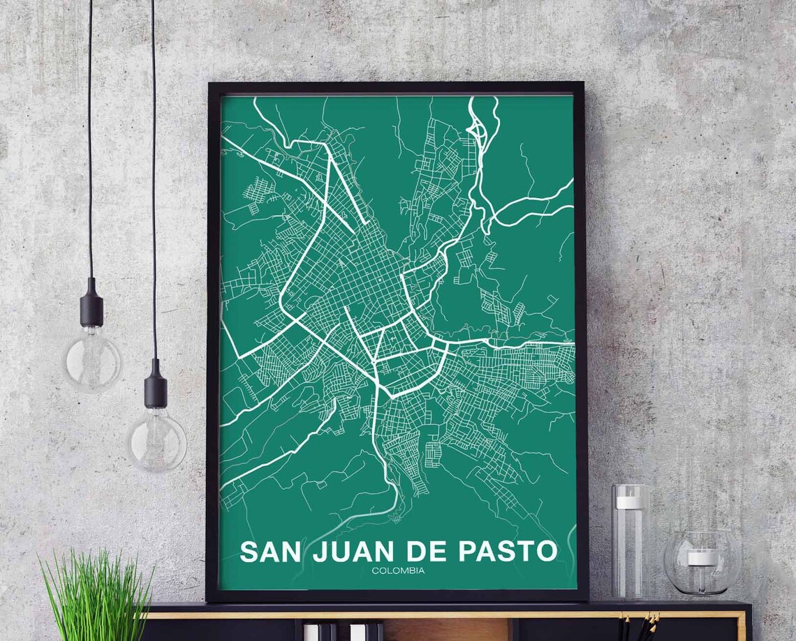 San Juan De Pasto Colombia Teal Street Map Hometown Art Poster