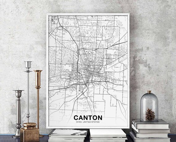 Canton Ohio Oh Usa Map Poster Black White Hometown City Print Modern Home Decor Office Decoration Wall Art Dorm Bedroom Gift