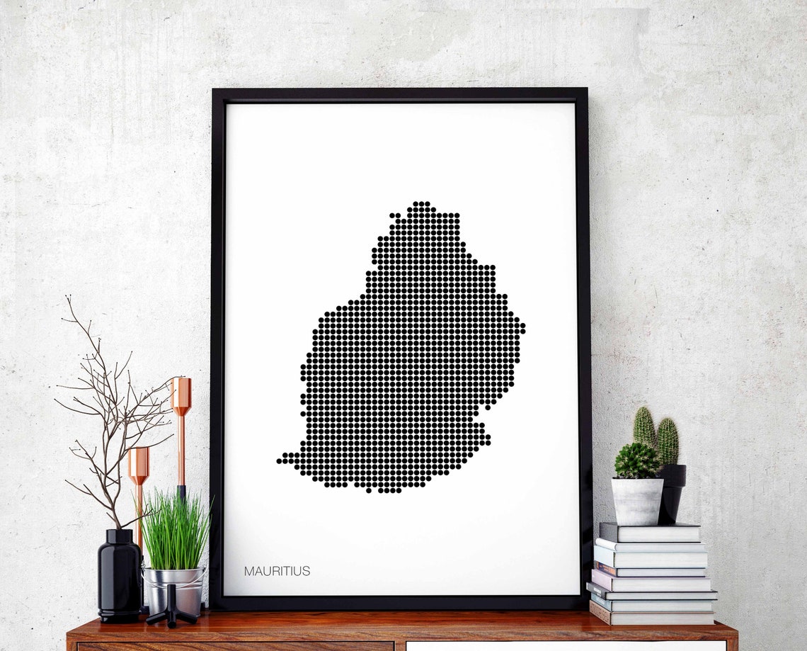 Mauritius Minimalist Black Dot Island Map Modern Retro Wall Art