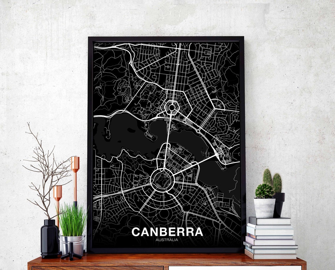 Canberra Australia Capital Black White City Street Map Poster