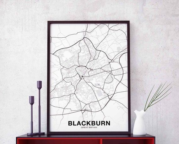 Blackburn Great Britain Uk Map Poster Black White Hometown City Print Modern Home Decor Office Decoration Wall Art Dorm Bedroom Gift