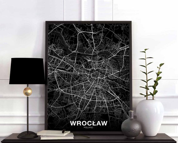 Wroclaw Poland Map Poster, Modern Home Decor