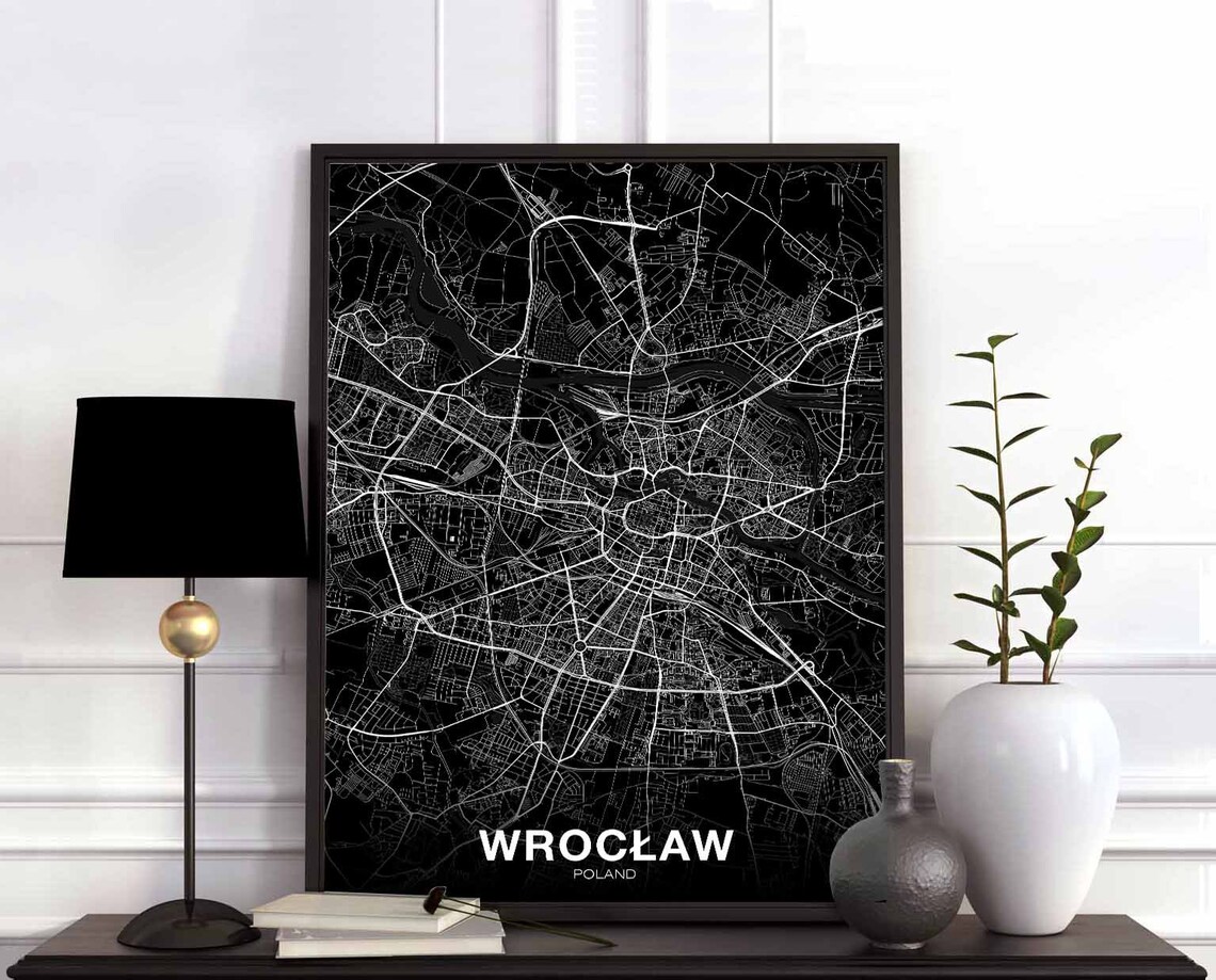 Wroclaw Poland Map Poster, Modern Home Decor
