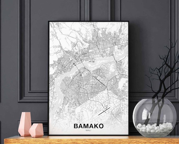 Bamako Mali Map Poster Black White Hometown City Print Modern Home Decor Office Decoration Wall Art Dorm Bedroom Gift