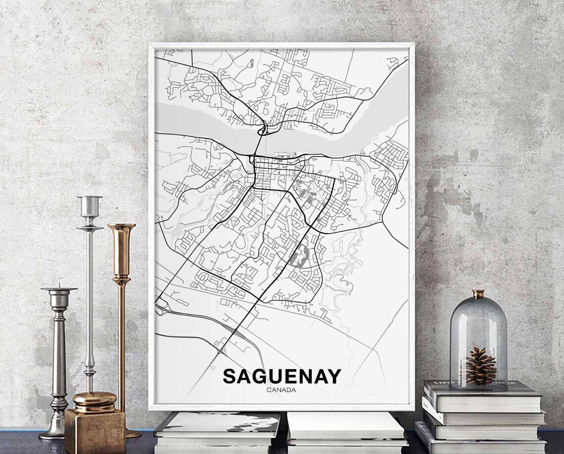 Saguenay Canada Minimalist Black and White City Street Map Art Poster