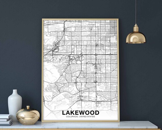 Lakewood Colorado Co Usa Map Poster Black White Hometown City Print Modern Home Decor Office Decoration Wall Art Dorm Bedroom Gift