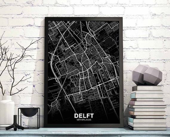 Delft Netherlands Map Poster Black White Hometown City Print Modern Home Decor Office Decoration Wall Art Dorm Bedroom Gift