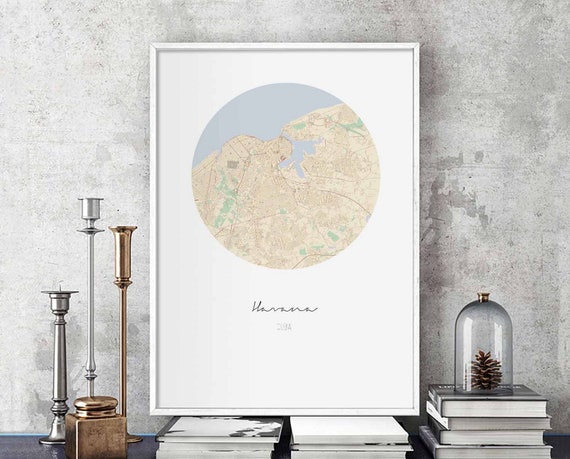 Havana Map Poster Wall Decor Design Modern Minimal Nordic Travel Bedroom Home Art Vintage Retro Dorm Nursery Housewarming